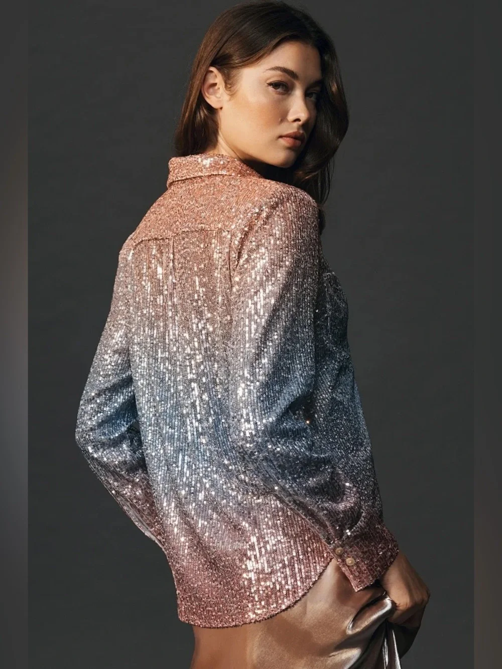 ANTHROPOLOGIE NWOT Ombre Sequin Buttondown Shirt - Picture 3 of 10
